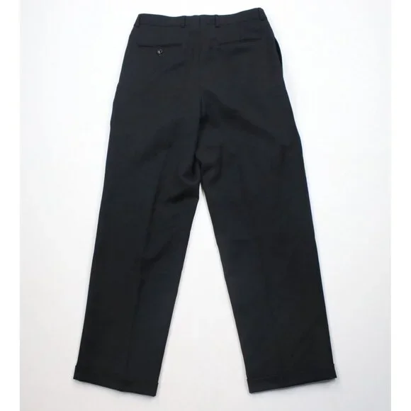 Vintage 90s Streetwear Mens 32x32 Pleated Cuffed Wide Leg Wool Chino Pants Black